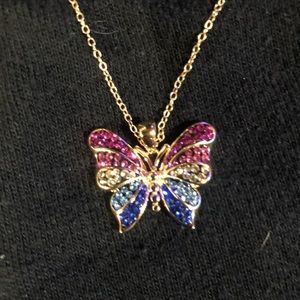 Sterling silver multi crystal butterfly pendant 18” chain